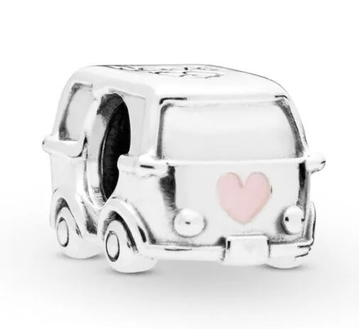 

Genuine 925 Sterling Silver Bead Pink Heart Camper Van Charm Beads Fit Pan Women Bracelet & Necklace Diy Jewelry