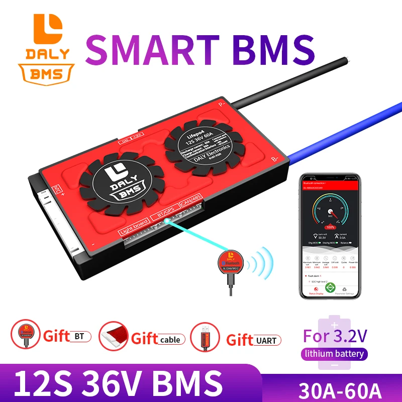 Подарочный аккумулятор Bluetooth 36 В CAN UART 3 2 в smart BMS 12S 18650 Аккумулятор LiFePO4 30 А 40 60