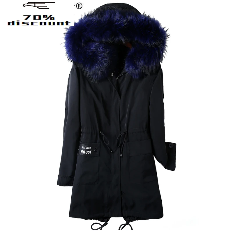 

Jacket Men Natural Fur Coat Real Racoon Fur Collar Parka Wool Liner Jacket Long Overcoat AXHPKF2802-2805-Y KJ832