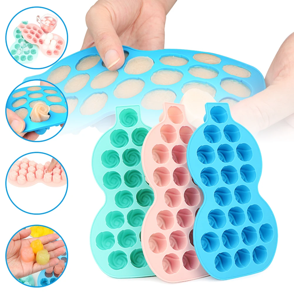 

Rose 21 Grid Silicone Ice Tray Removable Creative Gourd Type Chocolate Mold Tray With Cover DIY Ice Cream Cake Decoration Mold