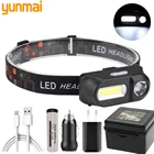 Светодиодный налобный фонарь XP-G Q5 с USB-зарядкой, фонарик для кемпинга, походов, индуктивный портативный мини-фонарь yunmai