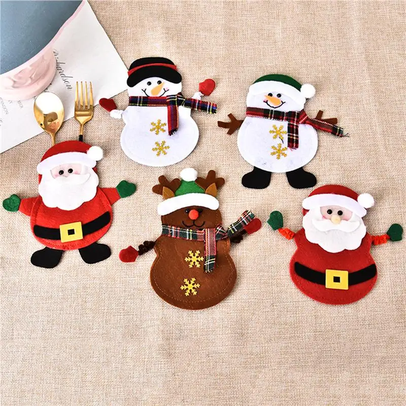 

Merry Christmas Knife Fork Cutlery Bag Set Natal Christmas Decorations for Home 2021 New Year Eve Xmas Party Decoration