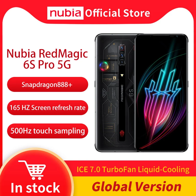 

Игровой мобильный телефон Глобальная версия NUBIA RedMagic 6S Pro, 6,8 дюймов, 165 Гц, AMOLED, Snapdragon 888 + 64 м, тройная камера, Wi-Fi, 6E