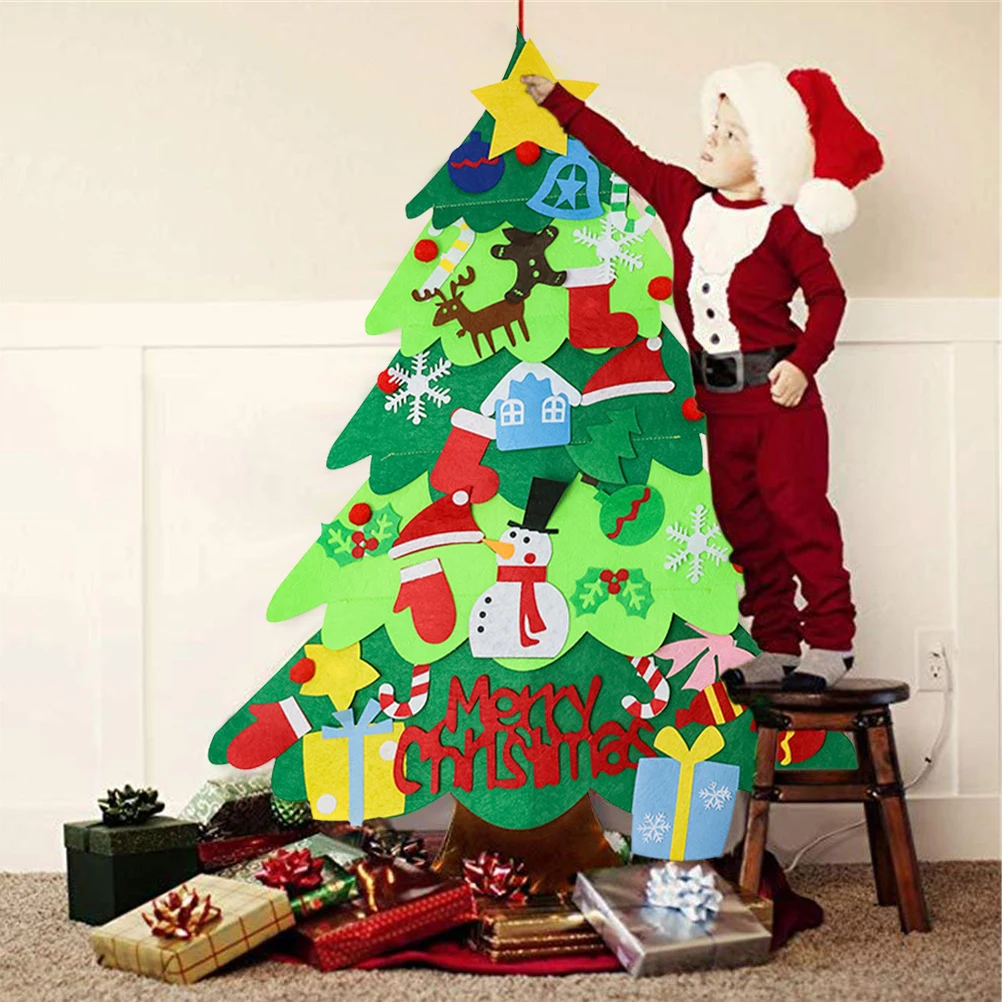 DIY войлочная Рождественская елка подарки для детей Новогодняя дверь настенные