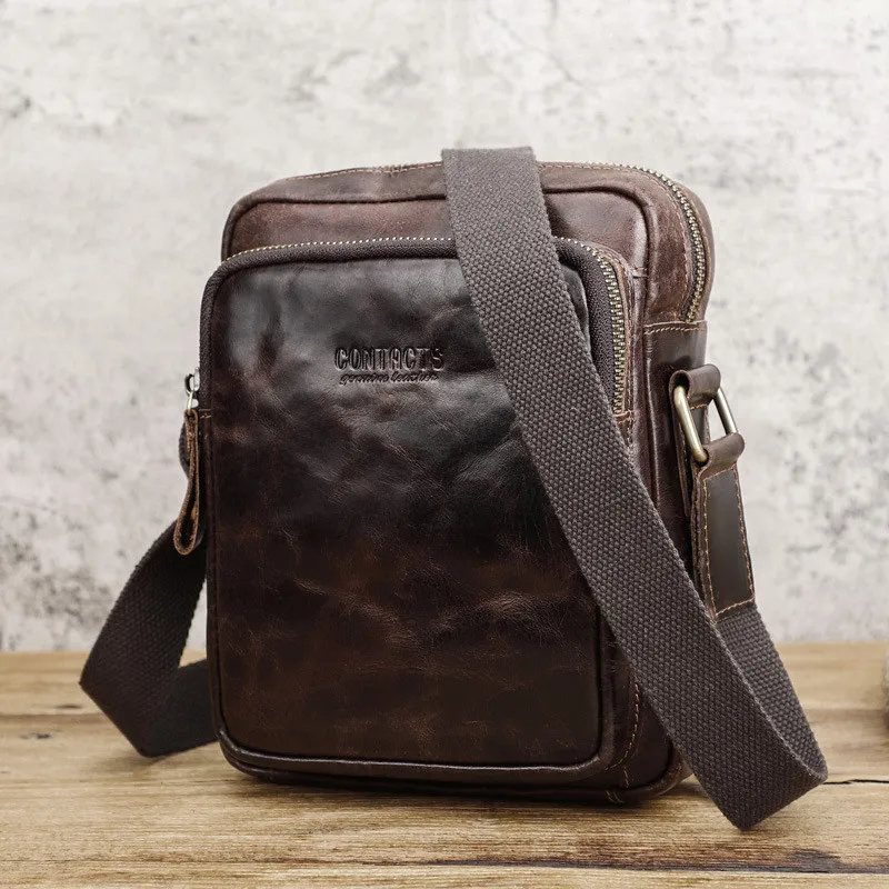 

2021 New Genuine Leather Men's Messenger Bag Vintage Shoulder Bags for 7.9" Ipad Mini High Quality Male Crossbody Bag Handbag