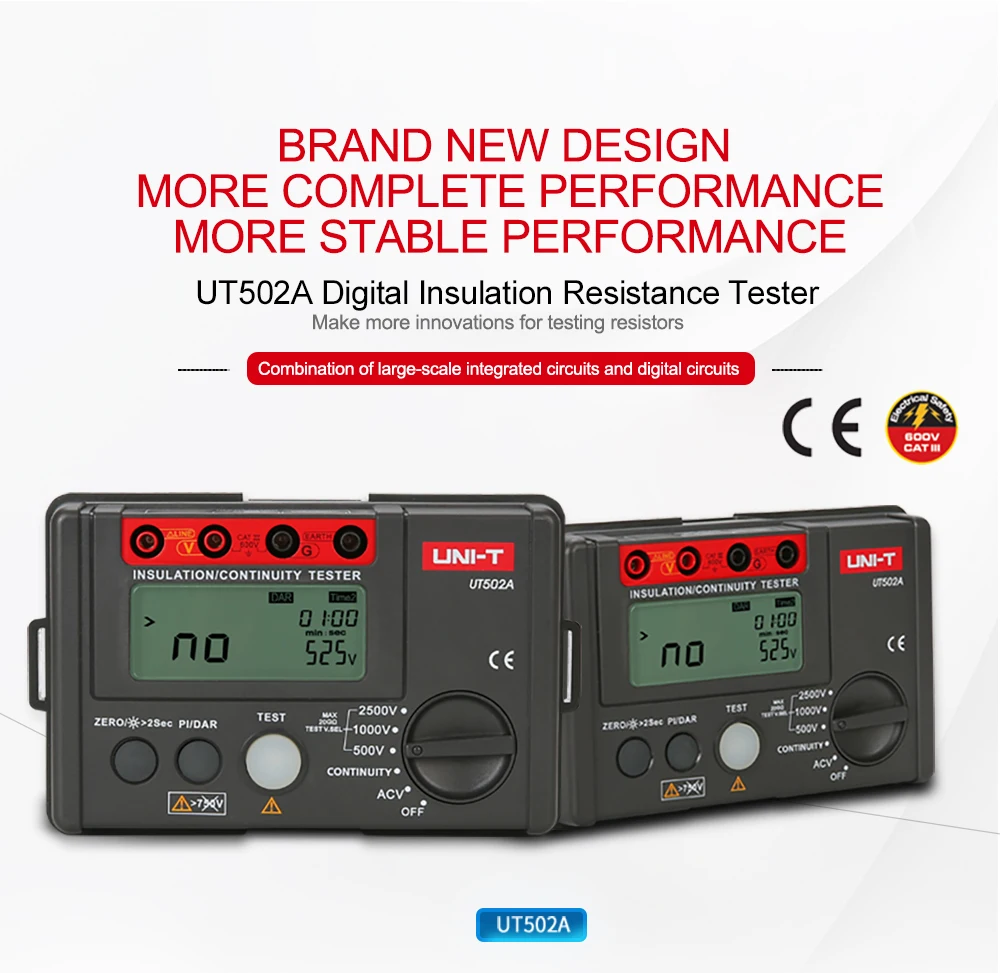 UNI-T UT502A 2500V Цифровой Измеритель сопротивления изоляции тестер Мегаомметр высоковольтметр тестер непрерывности w/lcd подсветка