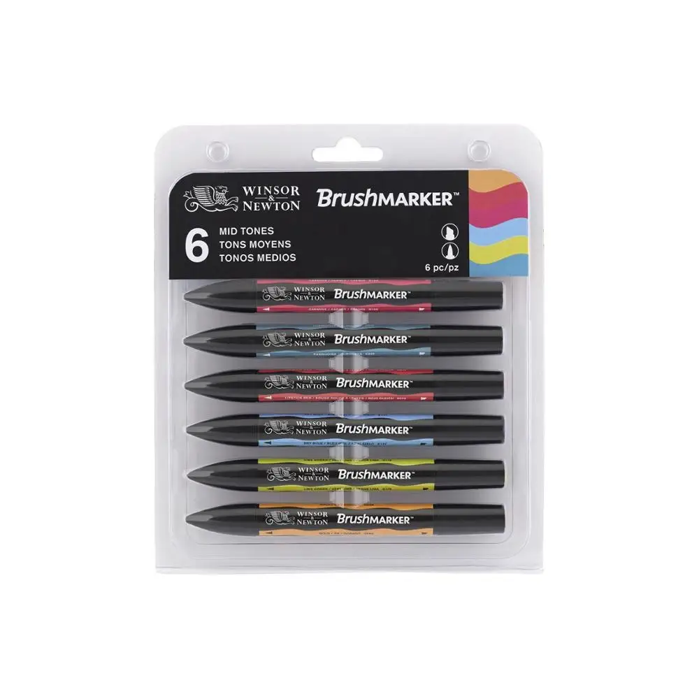 Winsor& Newton, набор кистей, 6 цветов, 12 цветов, мягкие кончики кистей, две кончики кистей, маркеры на спиртовой основе, художественные ручки - Цвет: 6 Mid
