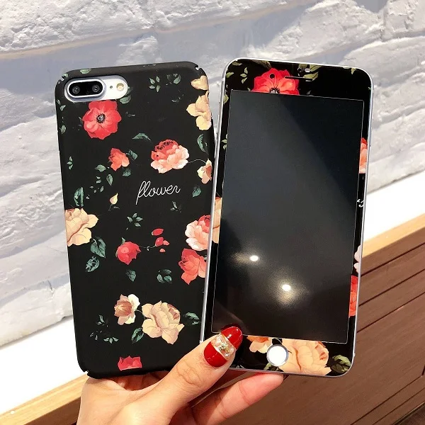 Защитный чехол с цветком для экрана 360 чехол для iPhone 7 Plus 8 6 S 6 5 5S SE Силиконовый противоударный Бампер Мягкий чехол для iPhone X Xr Xs Max - Цвет: Red Flower