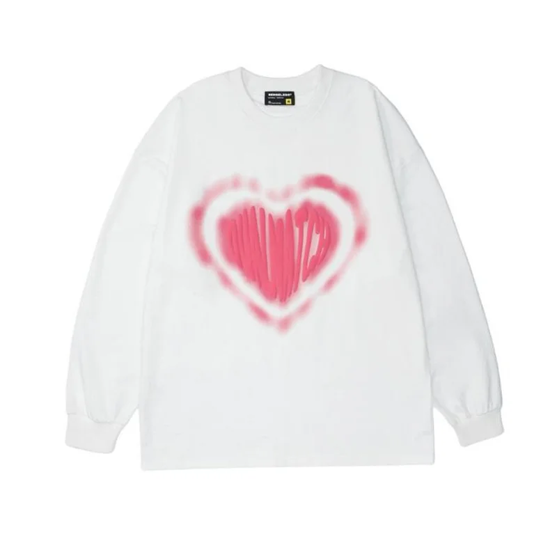 

High Quality Summer Men Hoodie Love Spray-Painted Casual Steert Style Popular Loose Round Collar Couple Long Sleeve Male Tops