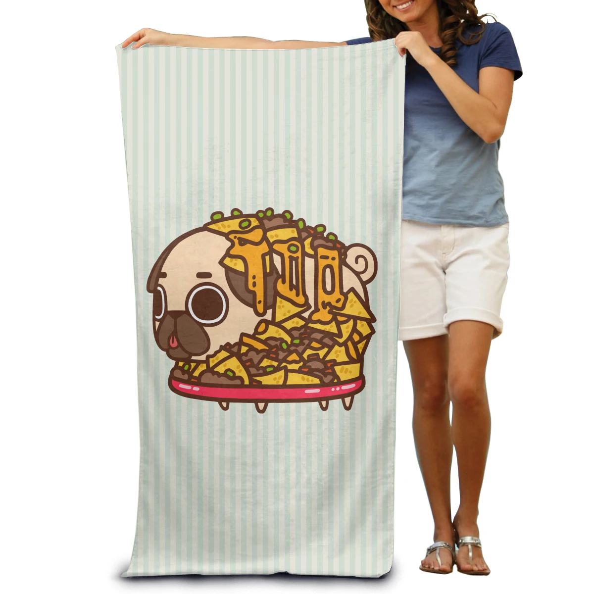 

Pugs Towel Surf Beach Wetsuit Bath Watersports Activities Adults Men Women Swimming Resort Gym Sports Washcloth