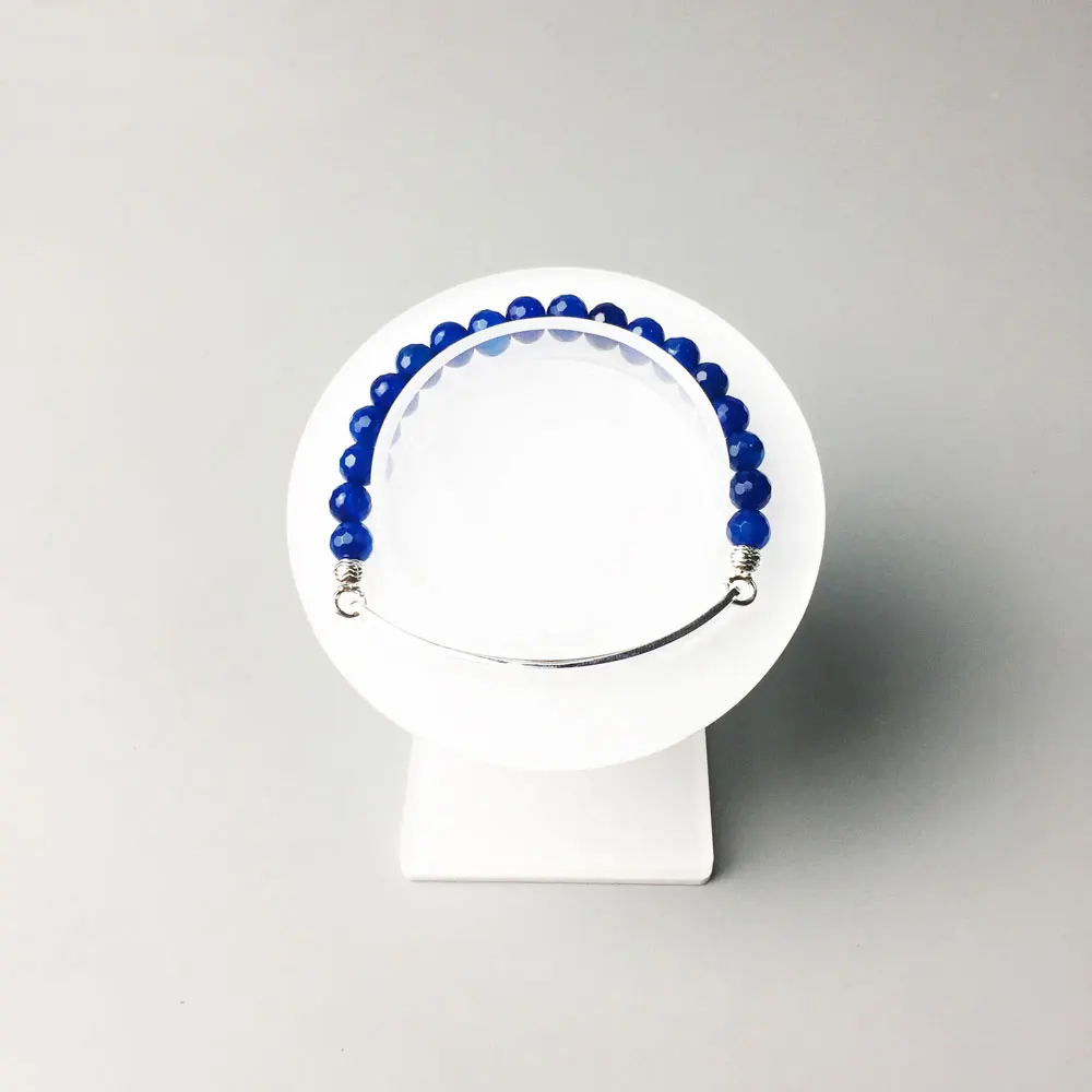 6MM Blue Stone Bridge Strand Bracelets 925 Sterling Silver Beads Charm Bangles Women Men Jewelry Accessories | Украшения и