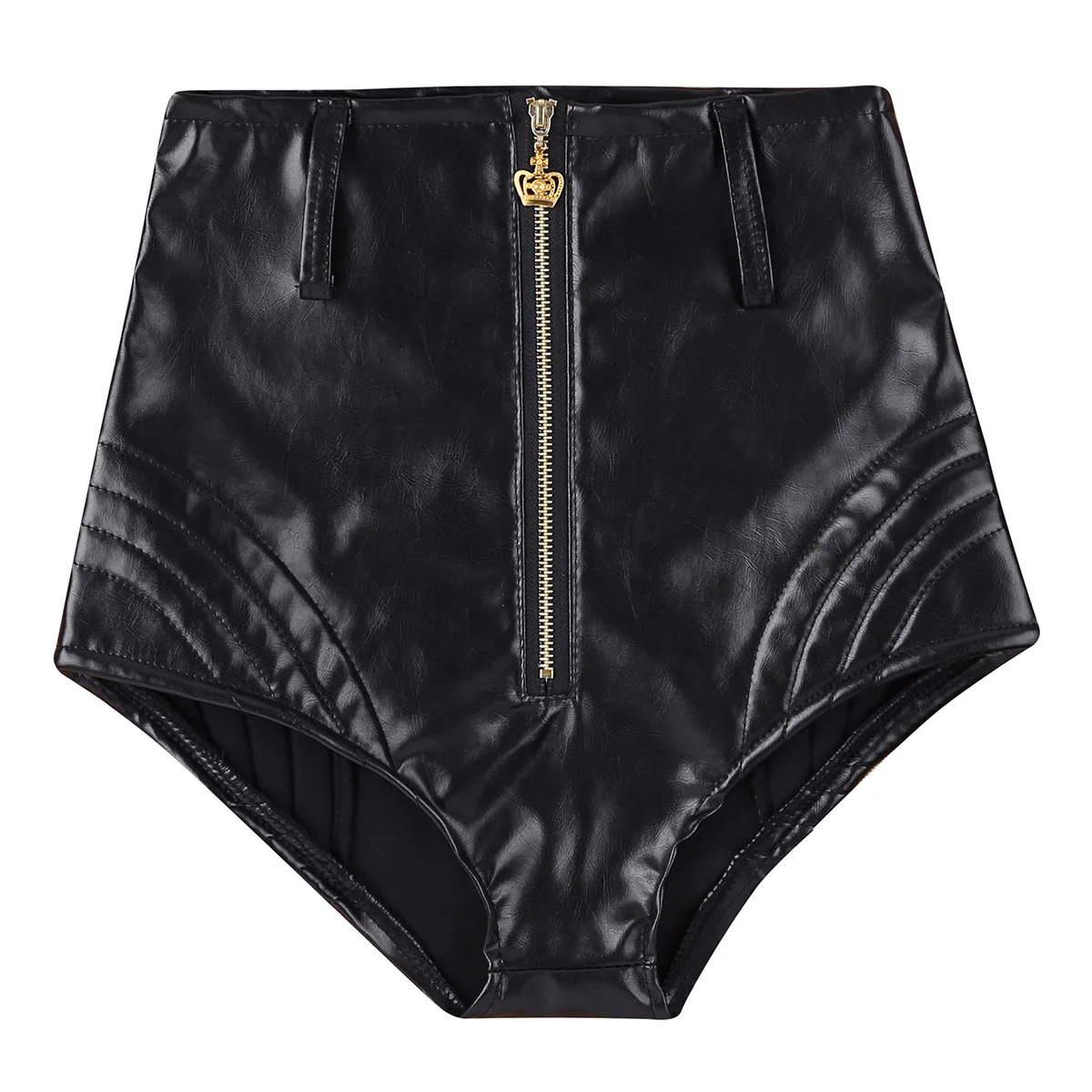 Женские шорты для ночного клуба шоу бара с мокрым внешним видом на молнии спереди