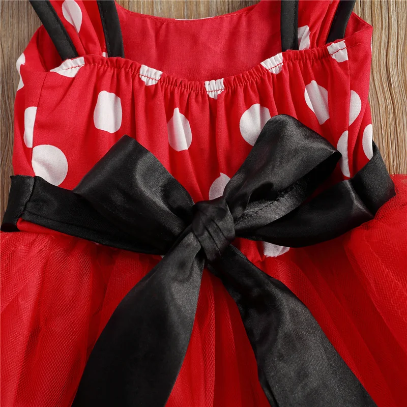 

1-4Years Baby Girls Mesh Dress,Summer Casual Sweet Cute Children Wave Point Splicing Bow Decoration Sleeveless Princess Skirt