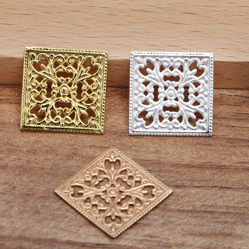 200 шт. 15 мм металлический латунный филигранный полый квадратный разъем Базовая