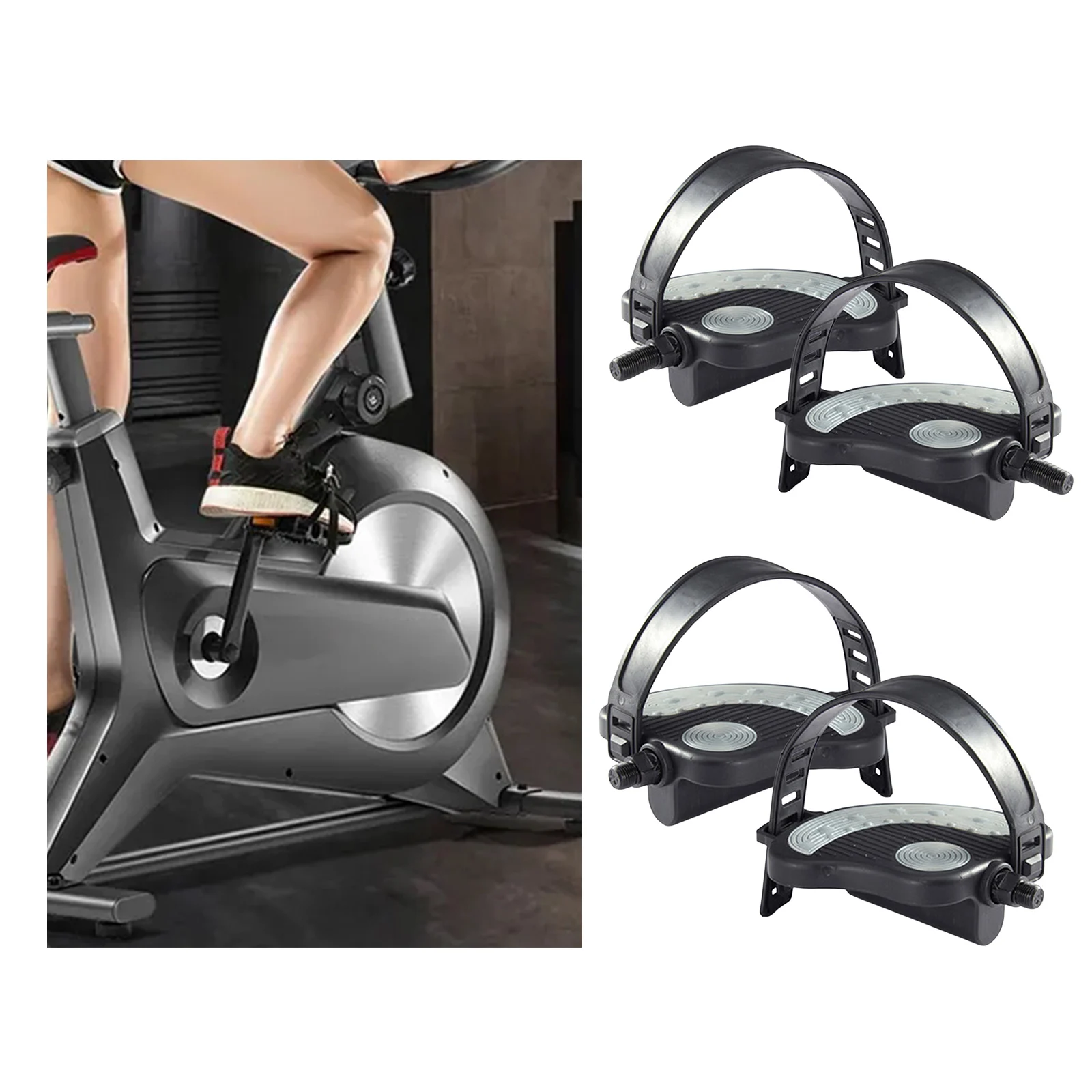 1 Pair Exercise Bike Pedals with Adjustable Straps Non Slip Home Gym Fitness Bike Indoor Platform Pedals Parts