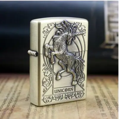 Креативная бронзовая керосиновая Зажигалка рельефы Зажигалка Constantine/flower/horse/eagle/skull - Цвет: horse