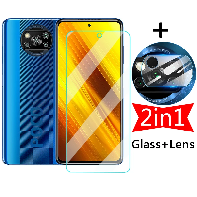 2in1 Screen Protective Glass for Xiaomi Poco X3 NFC X4 Pro 5G F1 Tempered Protector Camera Lens Film on X 3 GT m 4 M4 Pro F3 M3