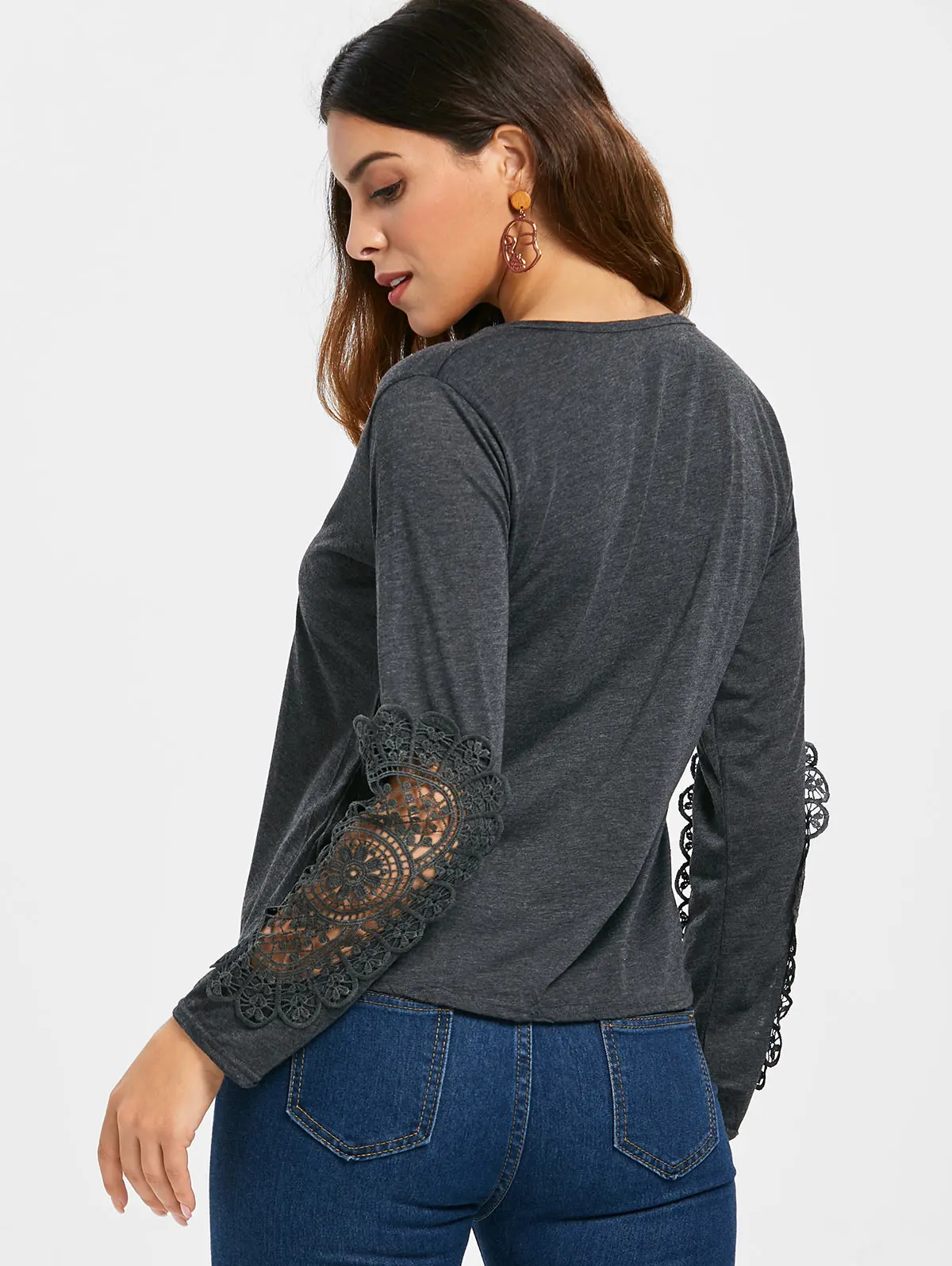 ROSEGAL Корейская тонкая кружевная рубашка с длинными рукавами большой размер