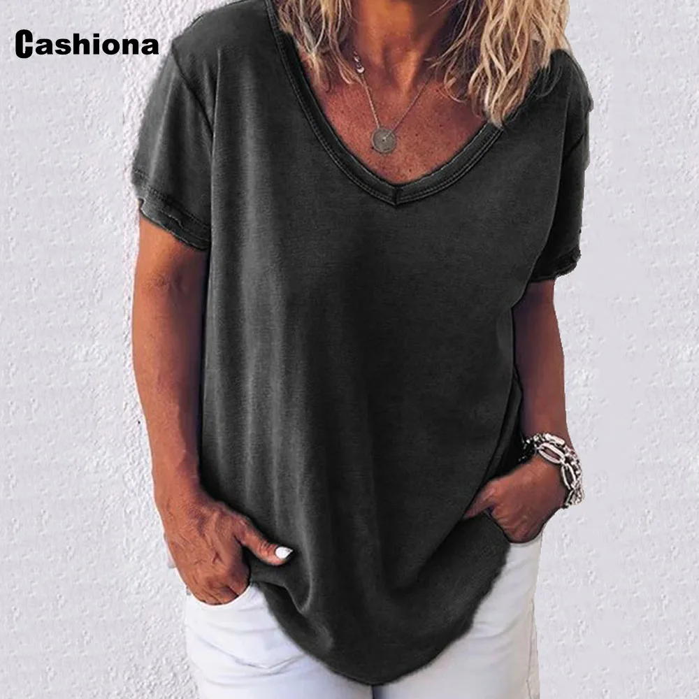 

Женские повседневные футболки с V-образным вырезом, в европейском и американском стиле