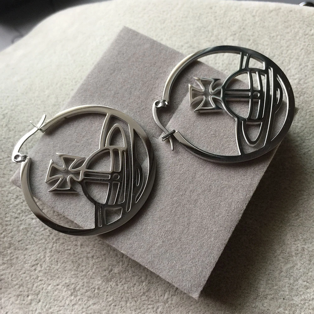 XIAOJINGLING, 1 пара, гипоаллергенные, Чистая нержавеющая сталь, 3,6 см, Сатурн орбита, серьги, круглые, полые, серьги-обручи