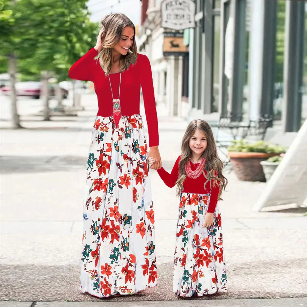 Новое поступление платьев мама и я Женская одежда с длинными рукавами круглым