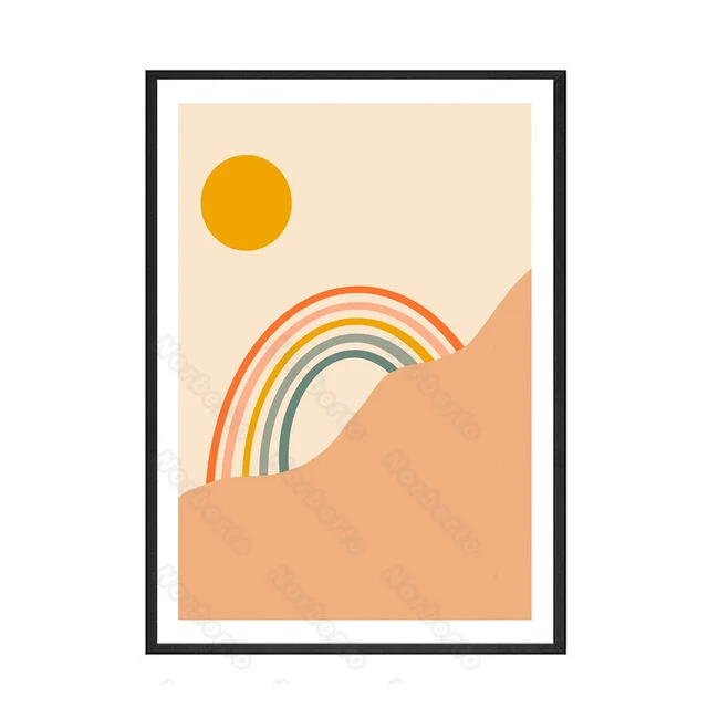 

Canvas Painting and Posters Bright Colors Orange Sun and Moon Red Mountains Colorful Rainbow for Home or Kid Rooms Wall Decorati