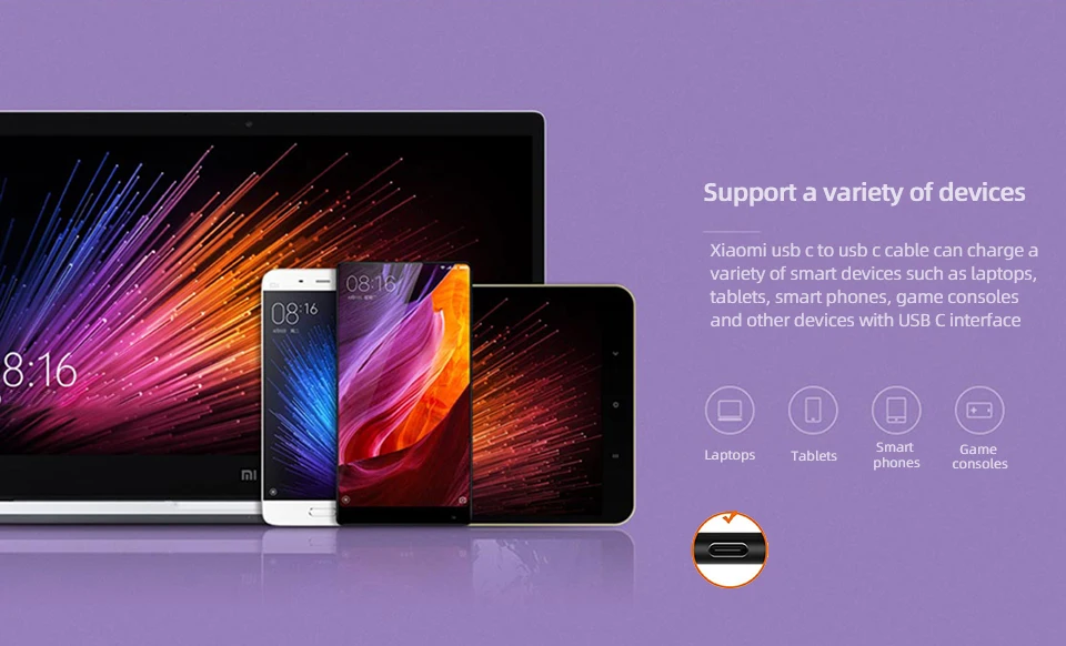 Кабель Xiaomi Usb Type-C 1 м 5 2 5A шнур для быстрой зарядки Usbc/Usbc с турбонаддувом Xioami 11 10S Poco