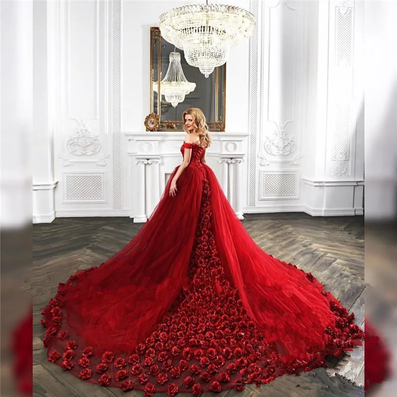 Женское свадебное платье It's yiiya красное с открытыми плечами и цветочным 3D