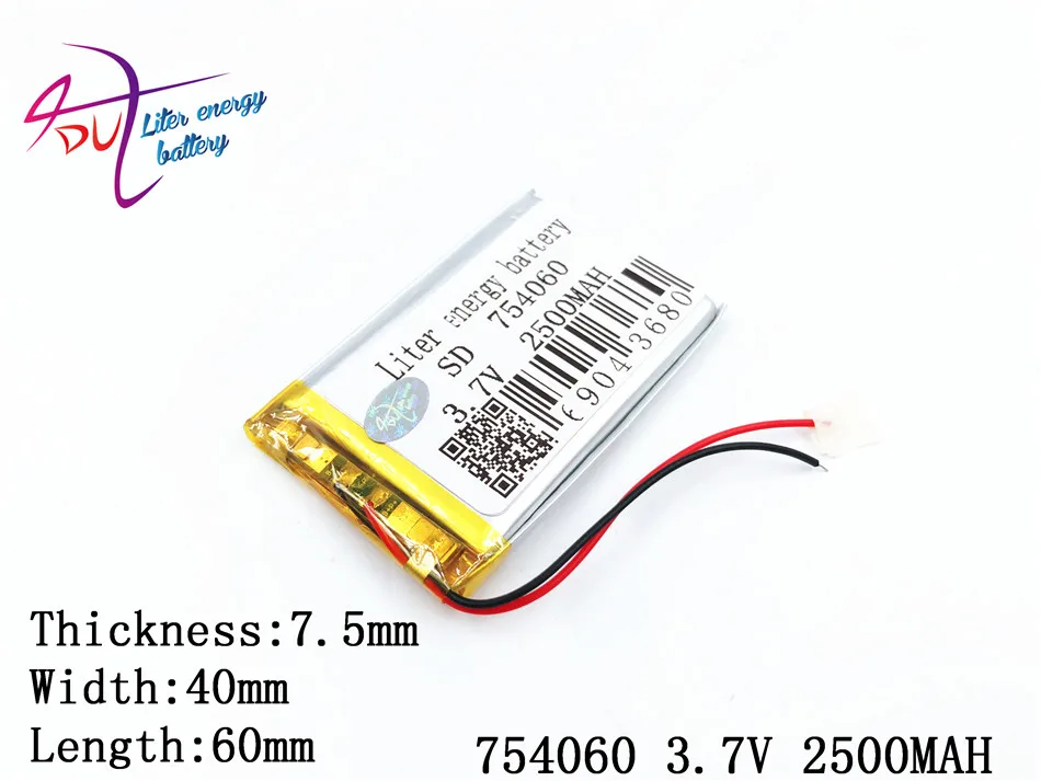 3 7 V 2500mAH 754060 PLIB Полимерный литий ионный/литий ионный аккумулятор для dvr GPS mp3 mp4
