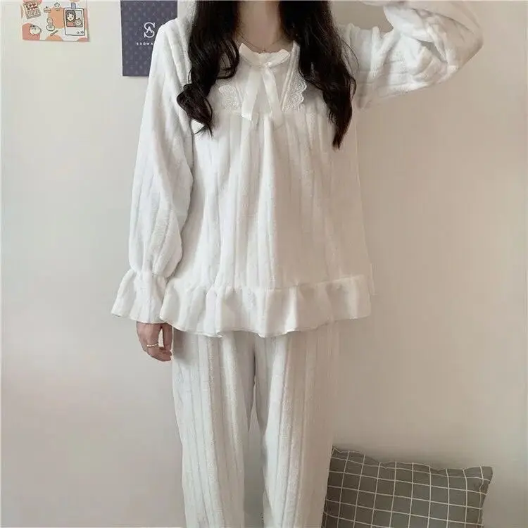 

Autumn and Winter New Coral Velvet Pajamas Women Thickening and Velvet Warming Suit Flannel Sweet Princess Style Home Service