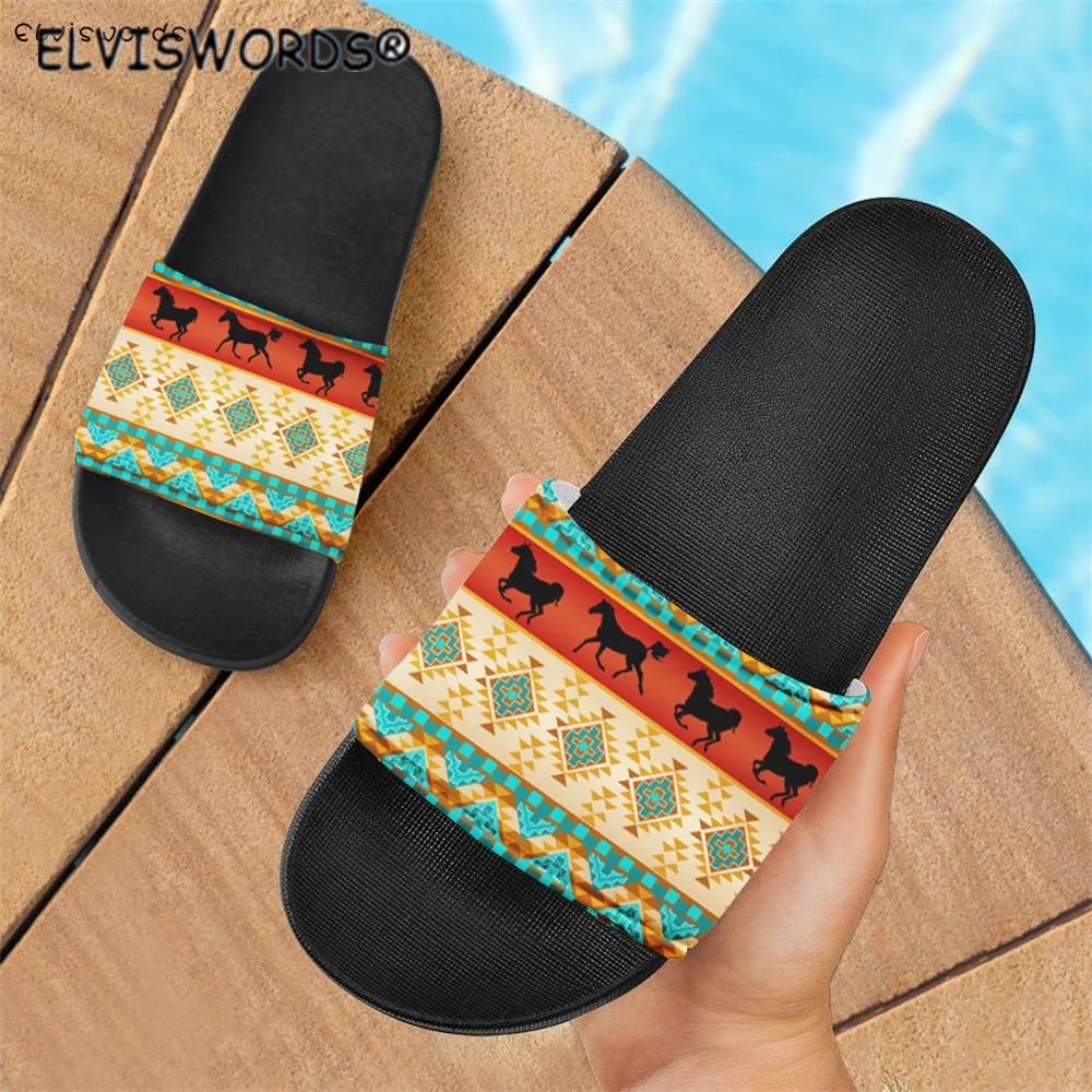 

ELVISWORDS Lovely Horse Men Summer Beach Slippers Comfortable Rubber Slides Casual No-slip Bathroom Sandals Footwear for Male