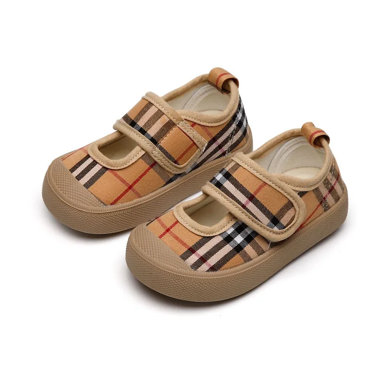 

2021 Summer Kids Boy Girl Shoes Casuals Hook&Loop Gingham Shallow Round Toe Fashion Sweet Flat Heels Canvas Non-slip Breathable