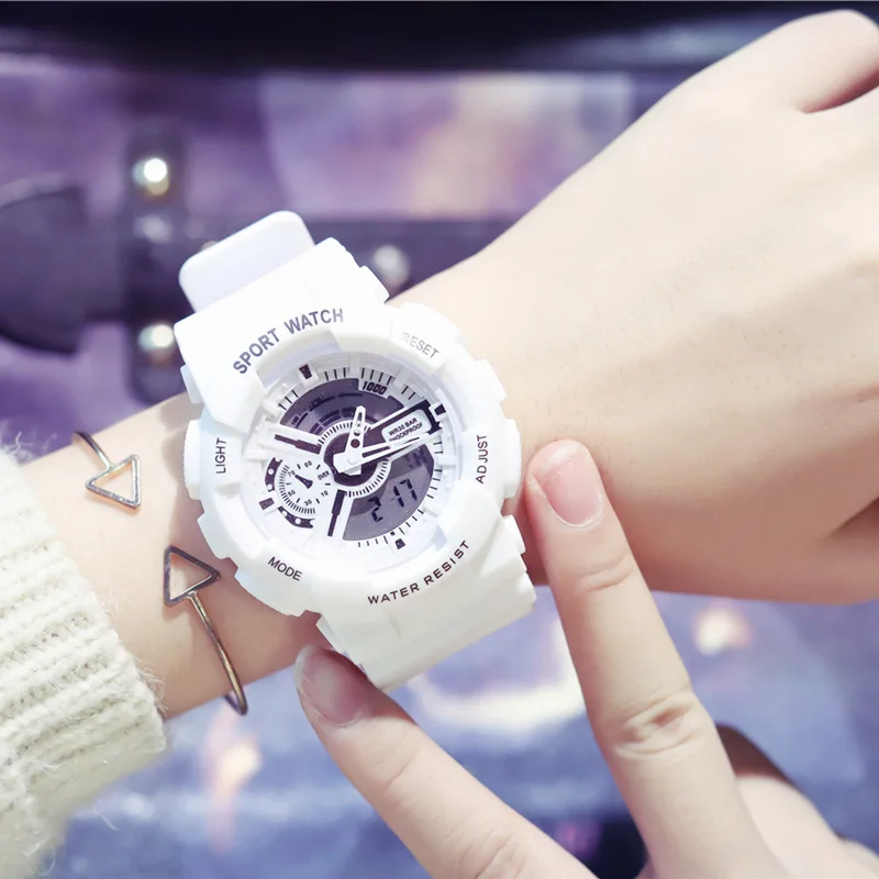 Часы наручные женские с браслетом спортивные цифровые аналоговые модные