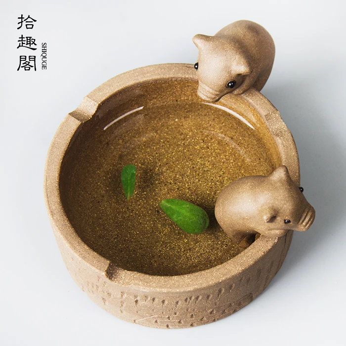 

★pottery tea pet sculpture piggy drinking crafts ashtray flowerpot tea plate lovely tea play tea ceremony decorations