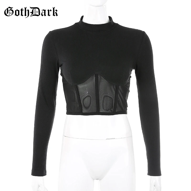 Goth Dark винтажная облегающая Готическая женская футболка Harajuku Осень 2021 Зима с