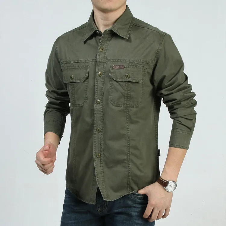 M-6XL, мужская повседневная рубашка с длинным рукавом, осенняя, военная, мужская, деловая рубашка, обычный бренд, полевой джип, Мужская тонкая одежда размера плюс