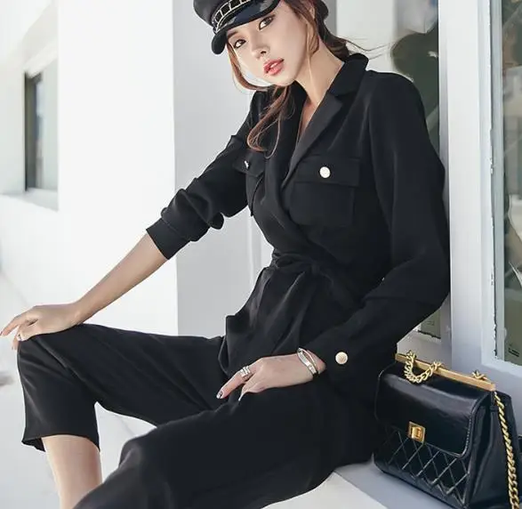 Комбинезон с длинным рукавом на шнуровке и комбинезоны черный зубчатый для