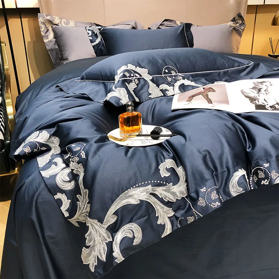 

Комплект постельного белья Eelegant с вышивкой синего, серого и розового цветов, модный Комплект постельного белья в стиле барокко, Королевский...