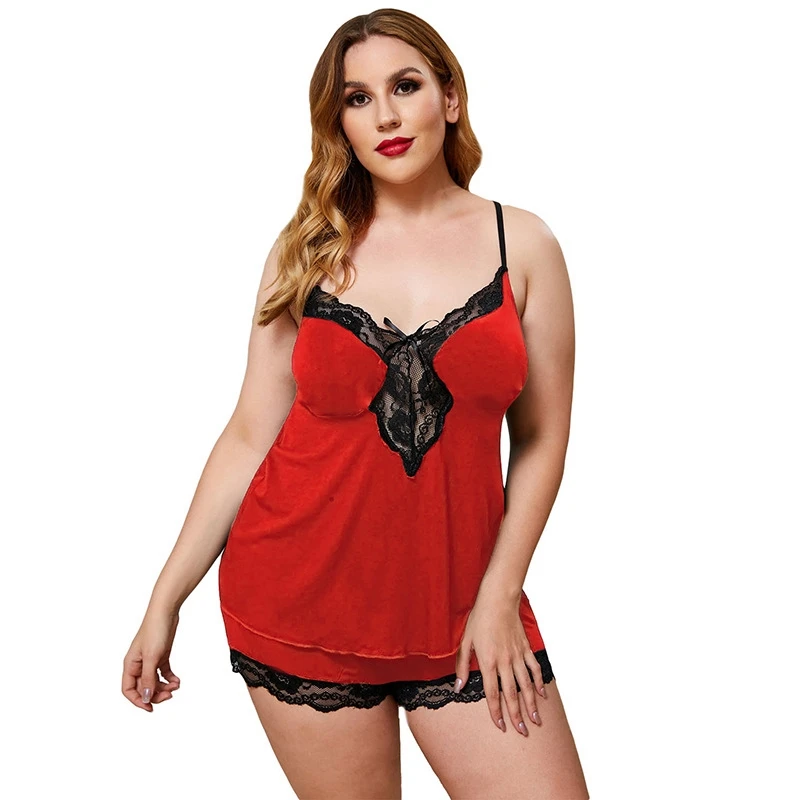 

Sexy Lingerie for Women Lace Sling Patchwork Pajamas Suit Women Large Size Sexy Babydolls Nightgown