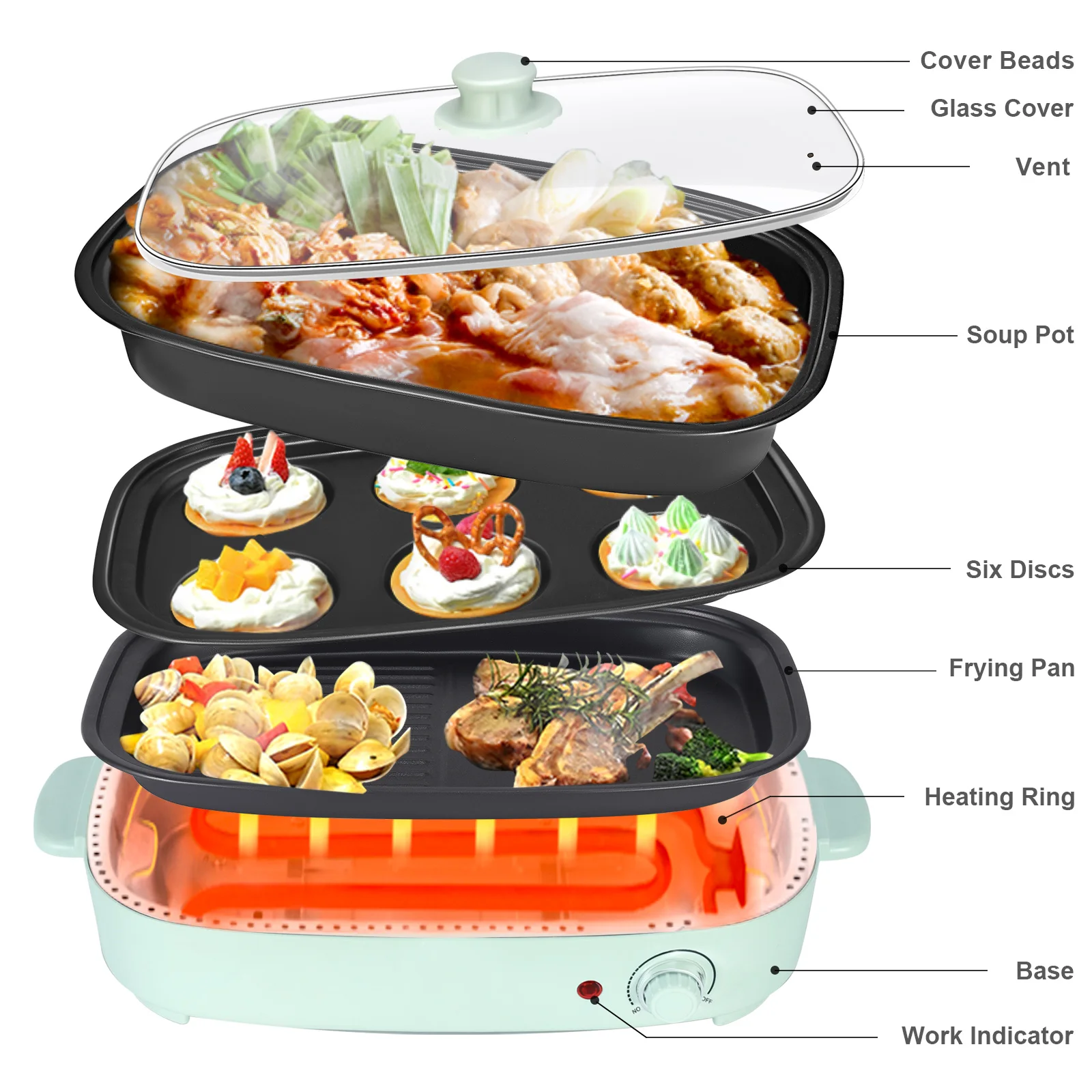 저렴한 3 In 1 실내 비 스틱 전기 냄비 및 철판 다기능 전기 그릴 전기 그릴 (냄비 포함) EU/US Stock