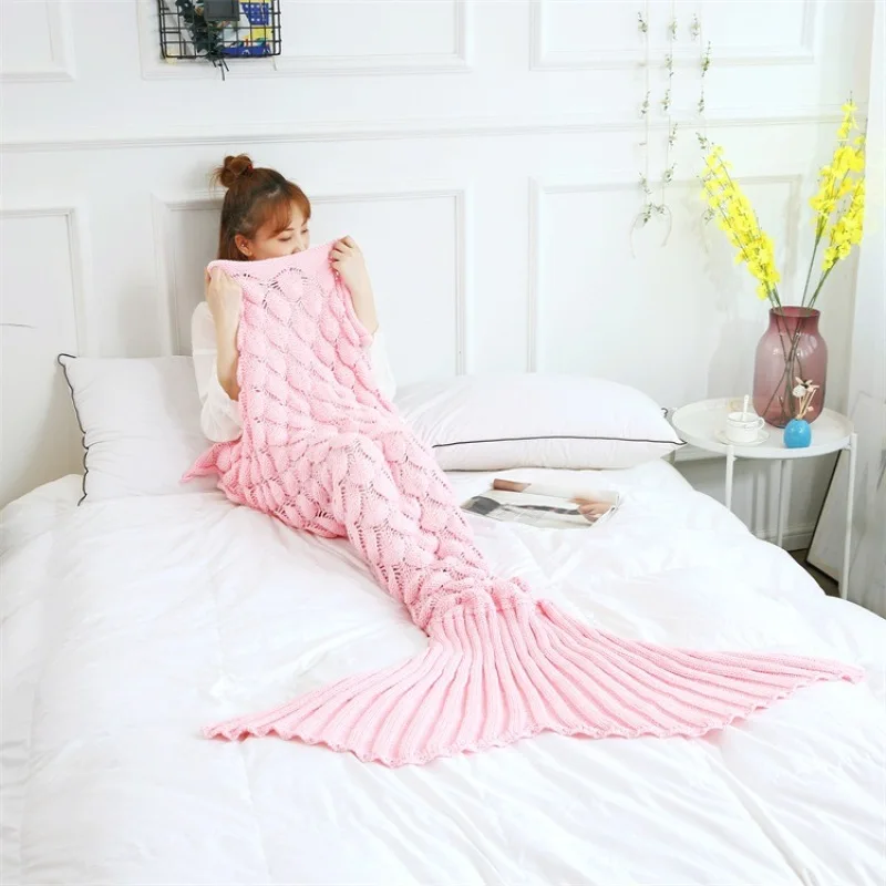 

Creativity Mermaid Leisure Blanket Soft Comfortable Handmade Knitted Blanket Four Seasons Breathable Fish Scale Keep Warm Quilt