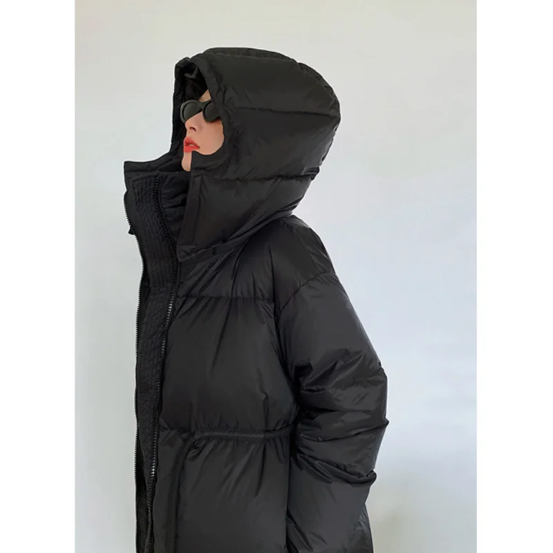 LUXUV Design New Winter Womens Chic Long Warm Down Jacket Stand-up Collar With a Hood Cold  Windproof Parkas Preppy Bold Fashion