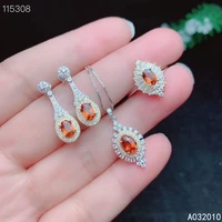 kjjeaxcmy fine jewelry 925 sterling silver inlaid natural garnet ring pendant earring set classic supports test hot selling