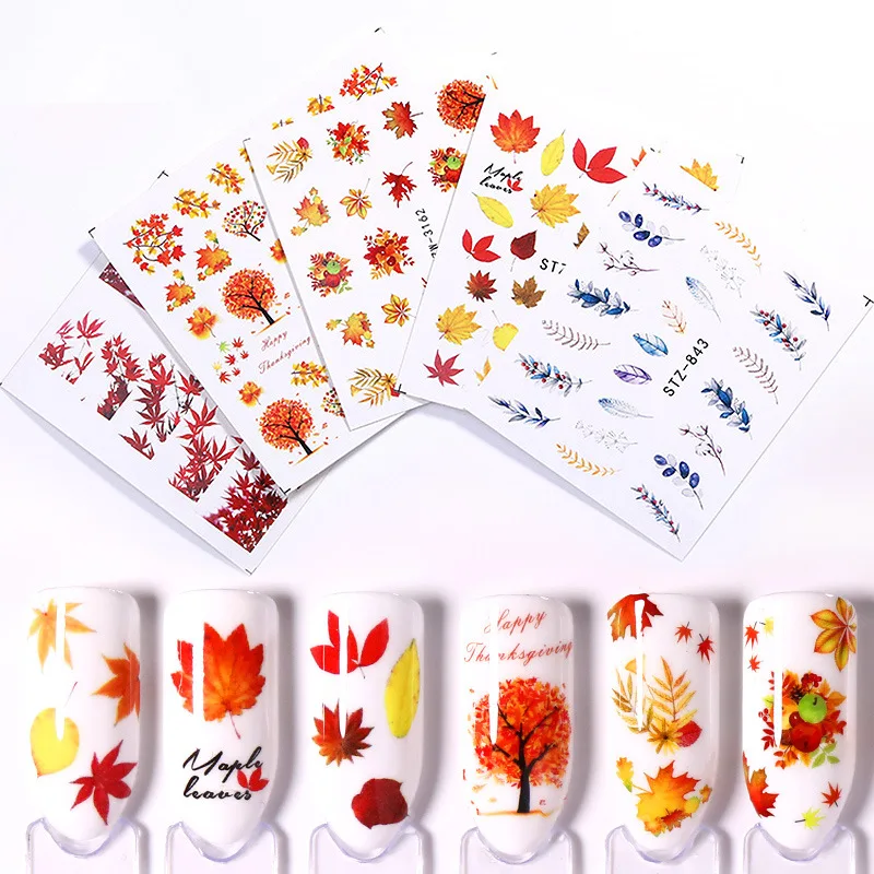 8 шт Наклейка на ногти водная переводная наклейка осенний кленовый лист |