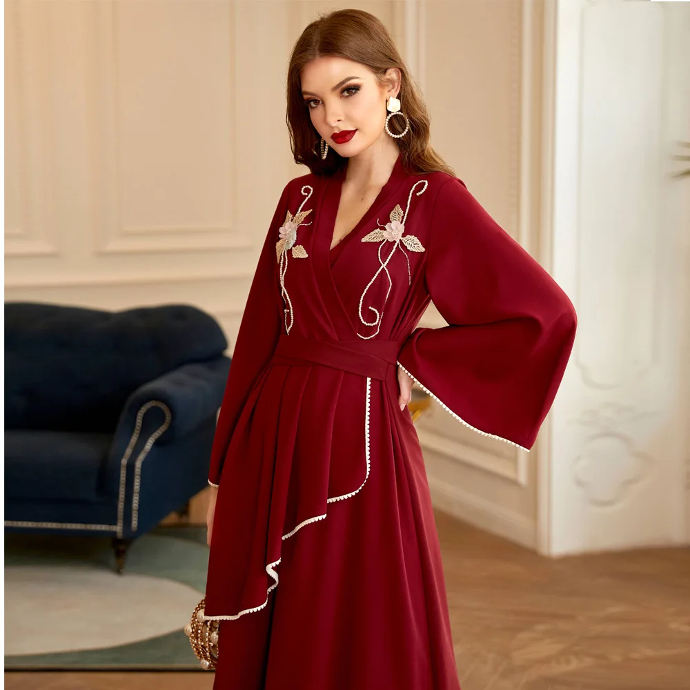 

Red Robe Longue Djellaba Femme Abayas For Women Kaftan Abaya Dubai Arabe Turkey Islam Muslim Fashion Dress Long Caftan Marocain