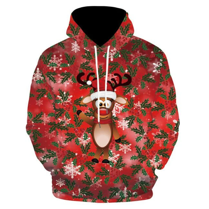 Рождественский свитер с 3D-принтом снеговика капюшоном теплый Новый уродливый