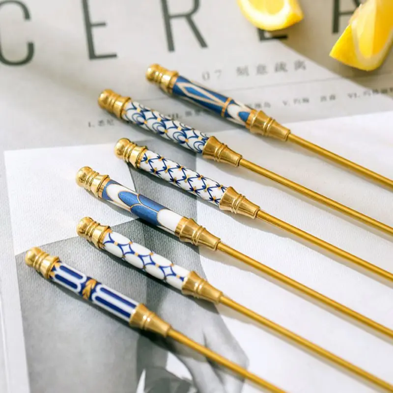 Мешалка позолоченная из нержавеющей стали с длинной ручкой для кофе напитков