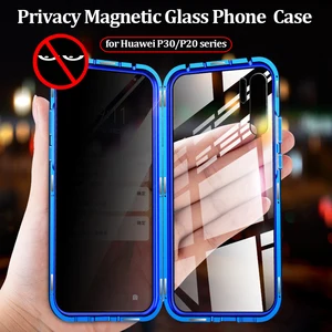 magnetic privacy metal case for huawei p30 pro lite cover anti spy double side tempered glass cover for huawei p30 pro p40 funda free global shipping