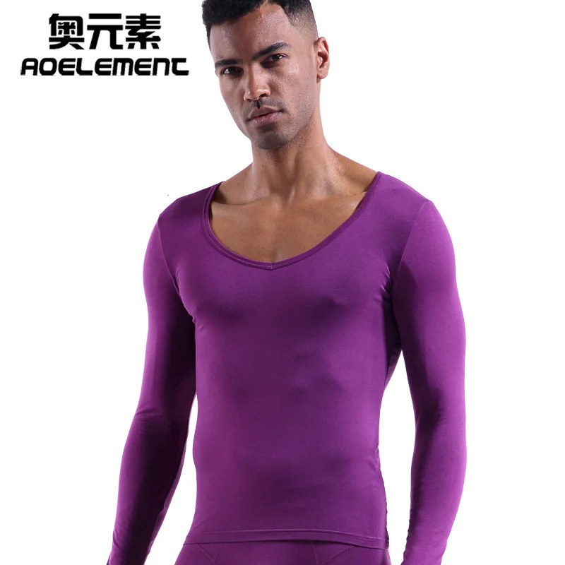 Осенне-зимнее однотонное тонкое нижнее белье AOELEMENT мужская рубашка с длинными