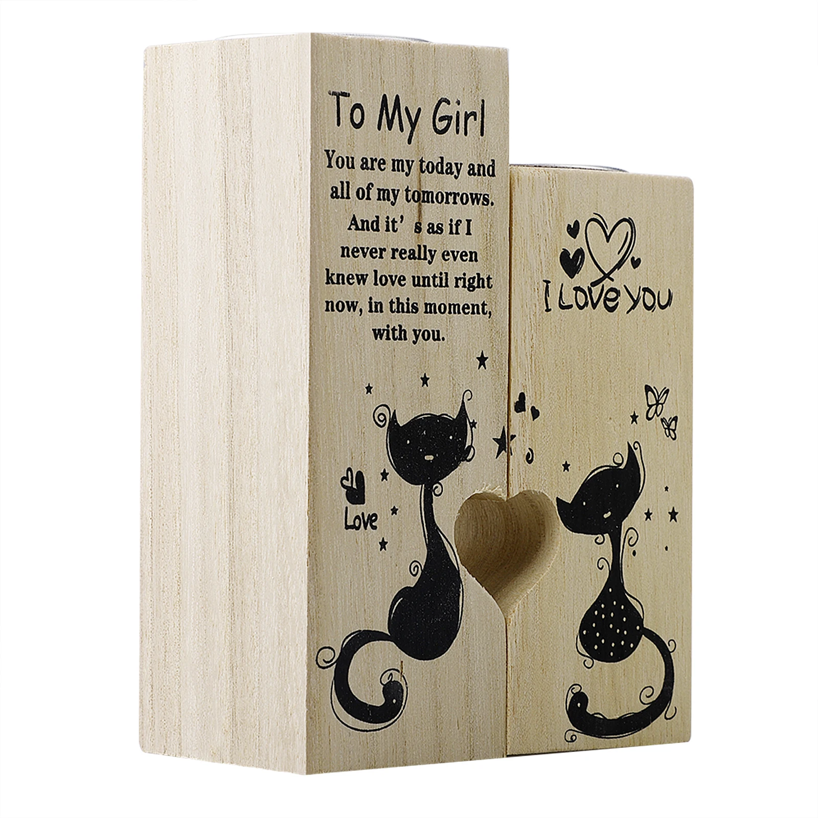 

To My Girl Heart-shaped Wooden Candle Holder Candlestick Shelf Valentine's Day Gift Husband to Wife for Birthday Anniversary